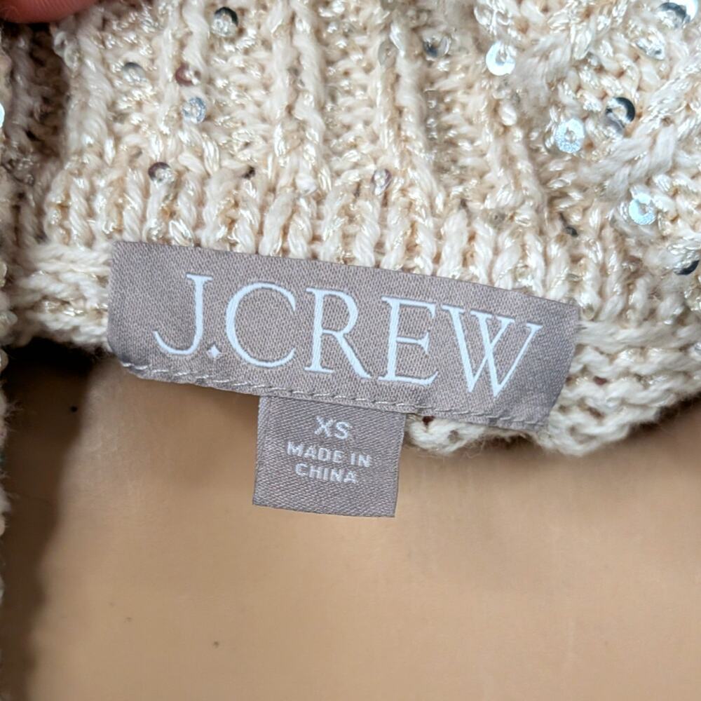 J Crew Sequin Polo Sweater XS Ivory Silver Stardust Chunky Knit Holiday Ribbed - Picture 12 of 13